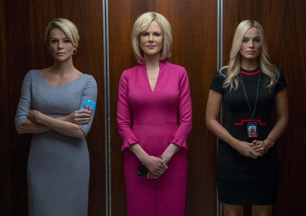 Na cena do filme O Escândalo, indicado ao Oscar, as personagens de Charlize Theron, Nicole Kidman e Margot Robbie se encontram lado ao lado no elevador. 